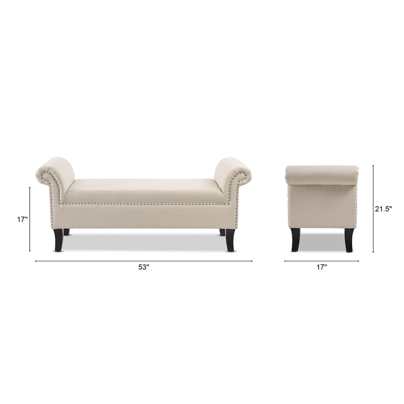 Kathy Roll Arm Entryway Accent Bench Sky Neutral