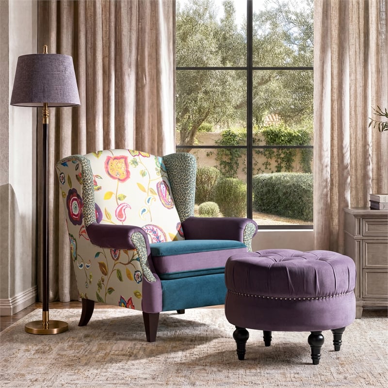 Anya Wingback Accent Arm Chair Multicolored Floral