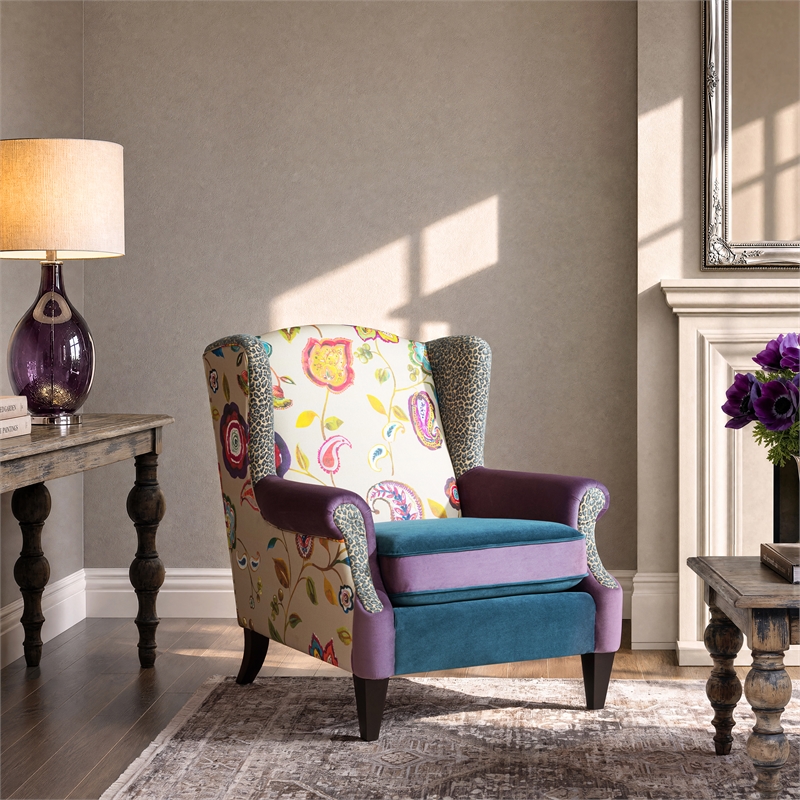 Anya Wingback Accent Arm Chair Multicolored Floral