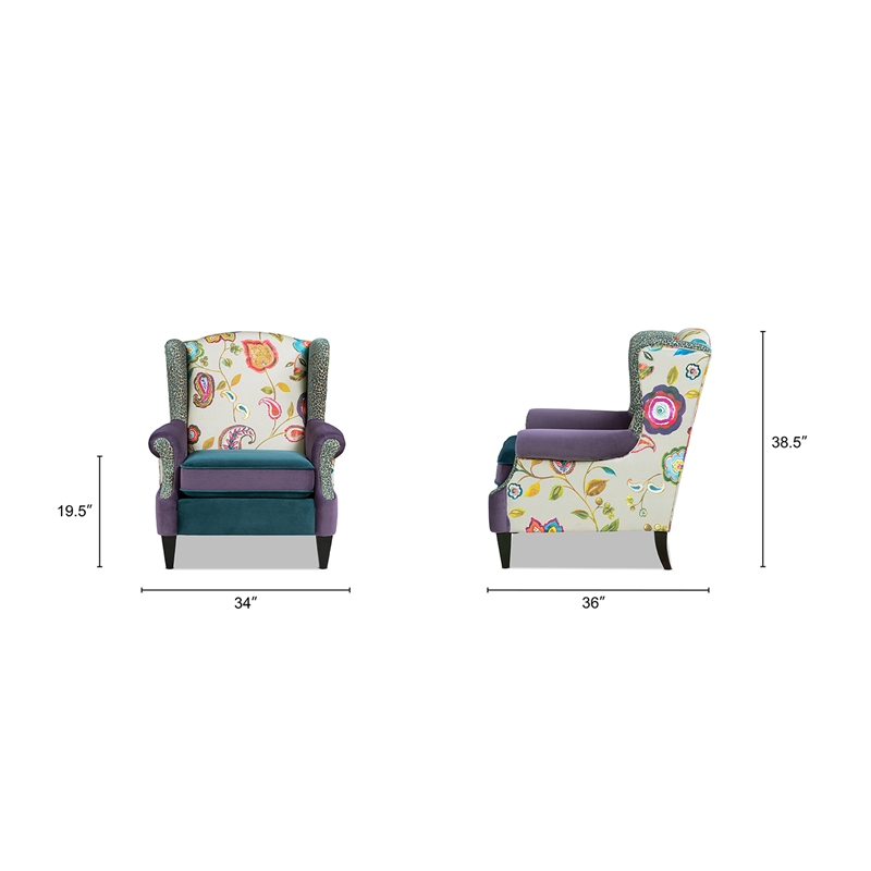 Anya Wingback Accent Arm Chair Multicolored Floral