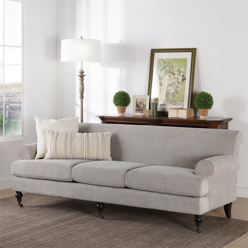 Alana Lawson Recessed Arm Sofa Metal Casters Silver Gray