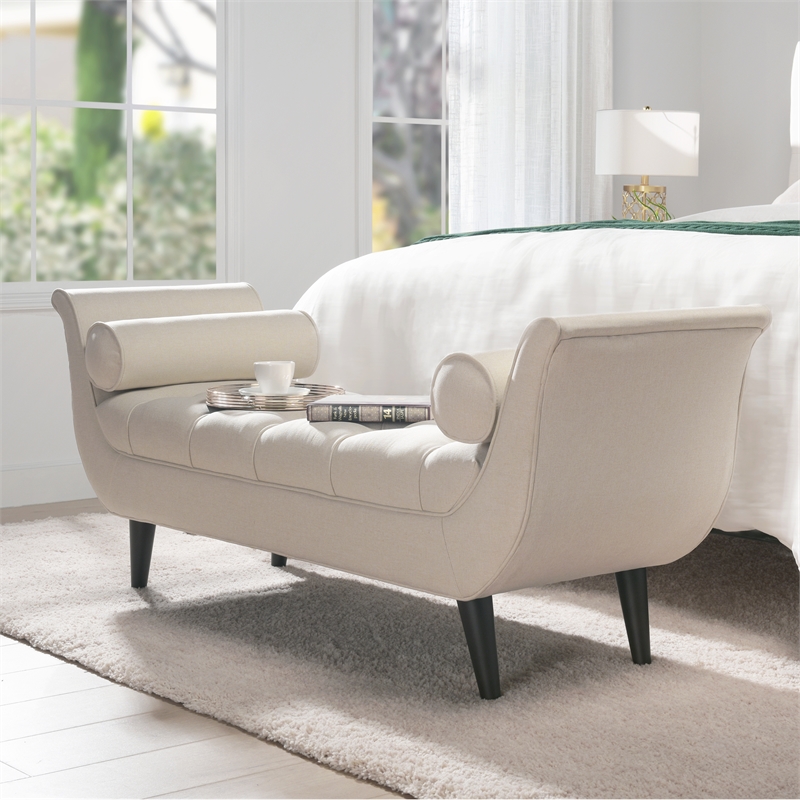 Alma Tufted Flared Arm Entryway Bench Cream Polyester