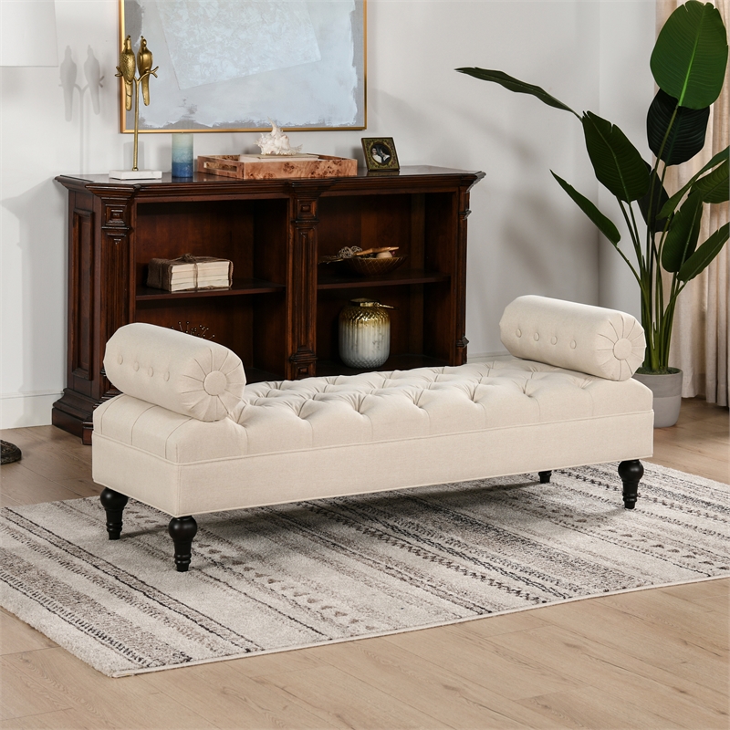 Lewis Bolster Arm Entryway Polyester Cream Bench