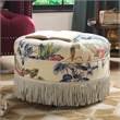Yolanda Tufted Decorative Round Ottoman Off White Floral Fabric