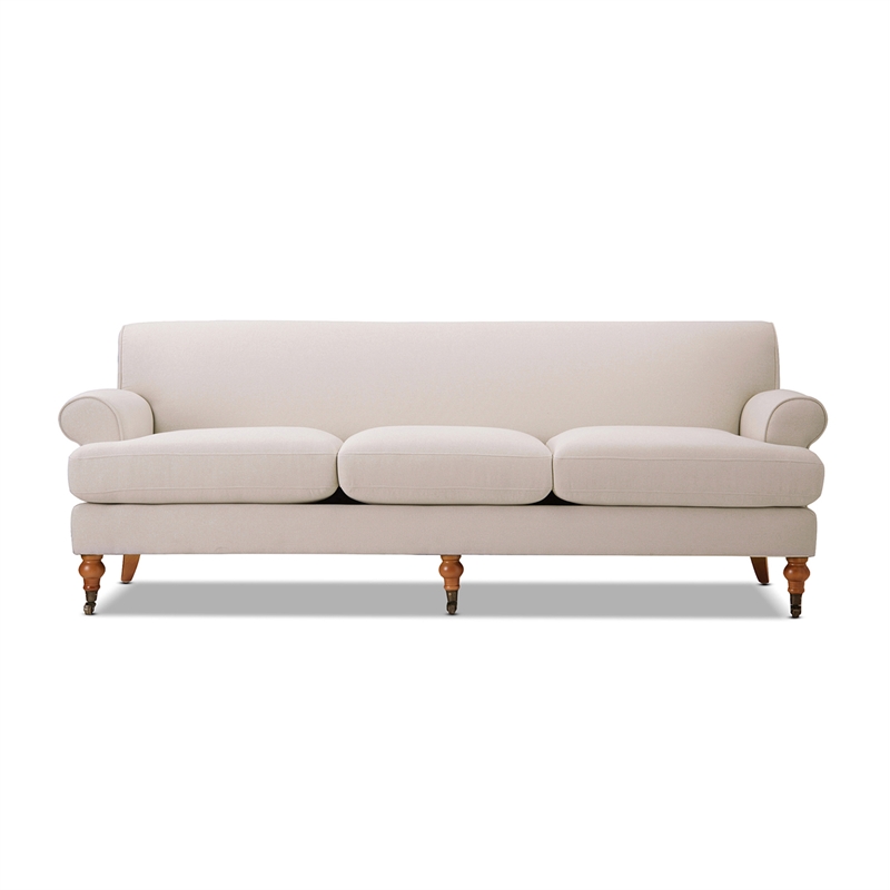 Alana Lawson Recessed Arm Sofa Metal Casters Sky Neutral