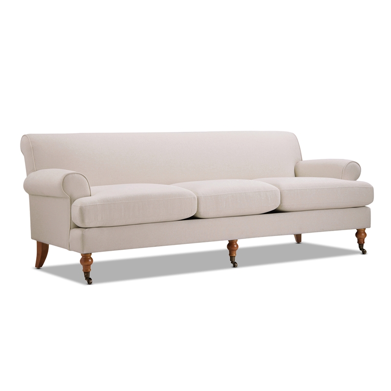 Alana Lawson Recessed Arm Sofa Metal Casters Sky Neutral