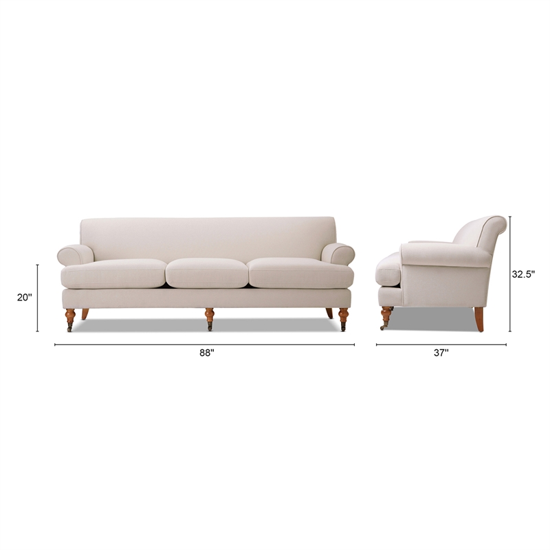 Alana Lawson Recessed Arm Sofa Metal Casters Sky Neutral