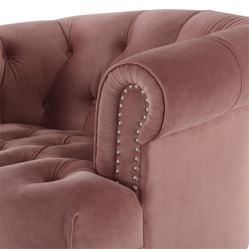 La Rosa Victorian Tufted Accent Chair Ash Rose Velvet Pink