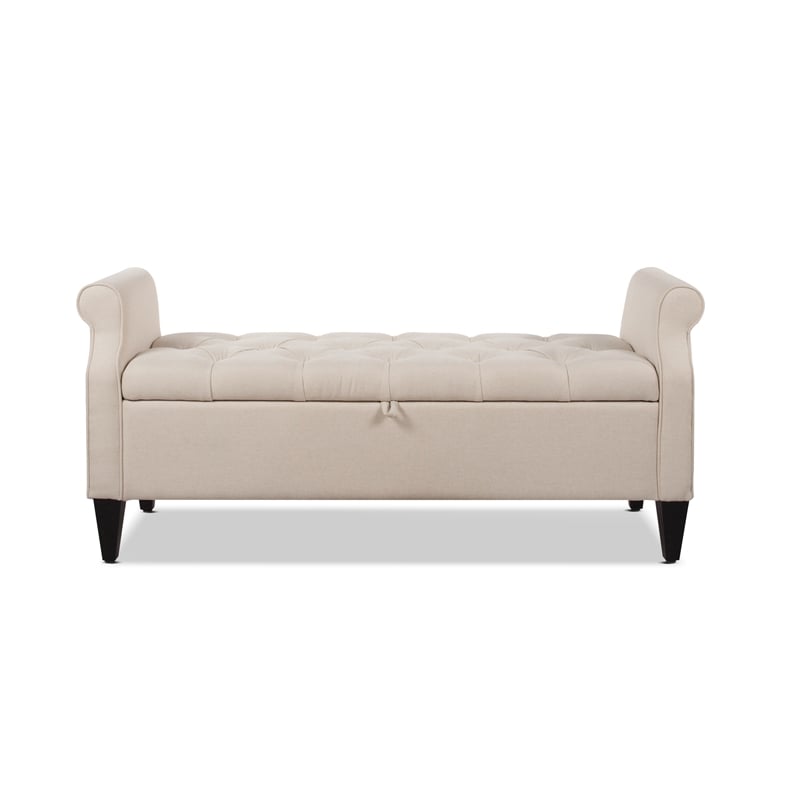 Jacqueline Tufted Roll Arm Storage Bench Sky Neutral
