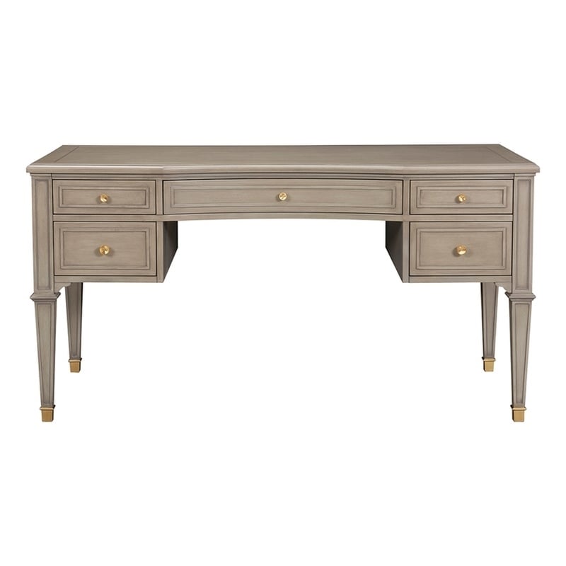 Dauphin Gold Accent 5-Drawer Executive Desk Grey Cashmere Rubber Wood & Veneer