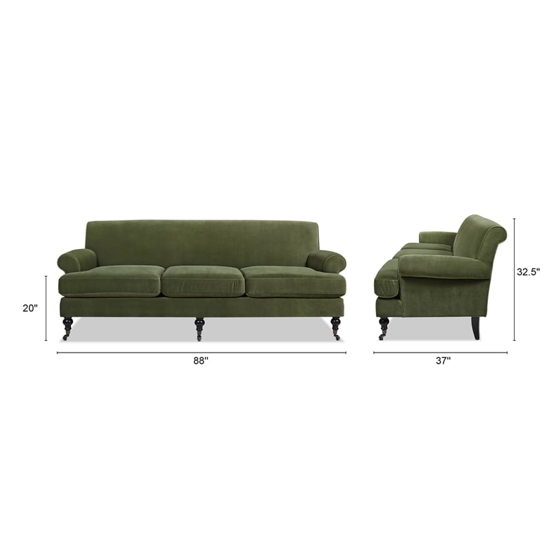 Alana Lawson Recessed Arm Sofa Metal Casters Olive Green