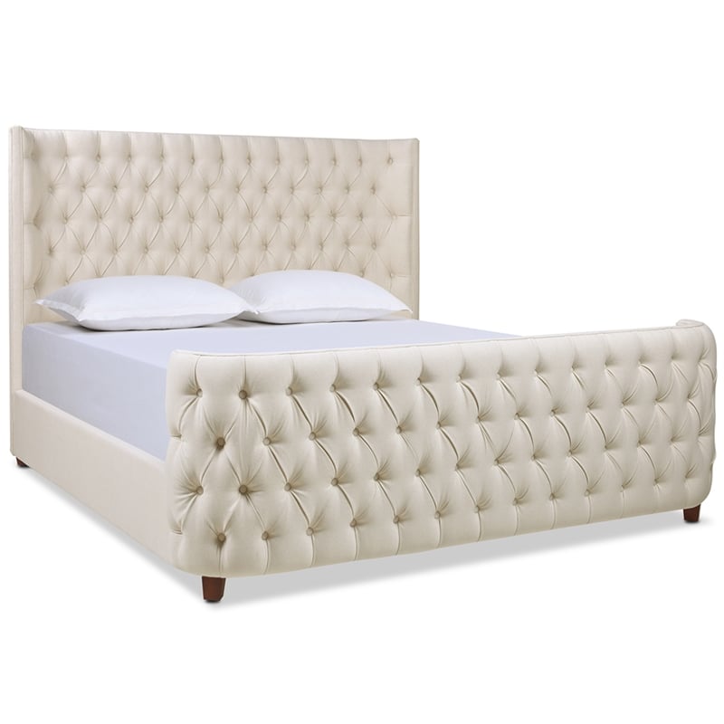 Jennifer Taylor Home Brooklyn Tufted Bed King Light Beige Linen