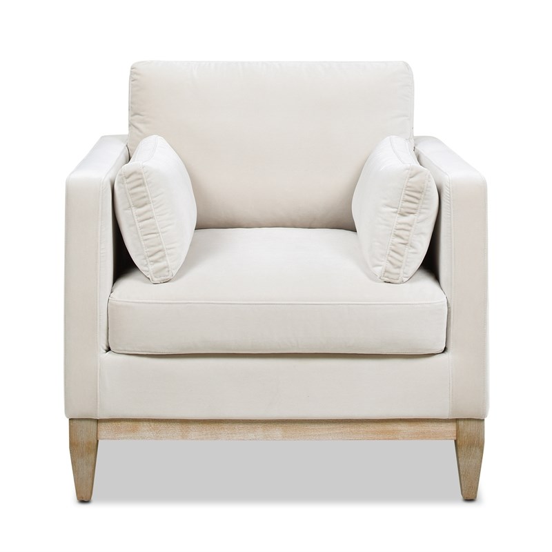 Knox Modern Farmhouse 3 Piece Velvet Arm Chair & Sofa Set in Beige