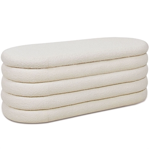 Fuji 49&quot Upholstered Oval Storage Bench Ivory White Boucle
