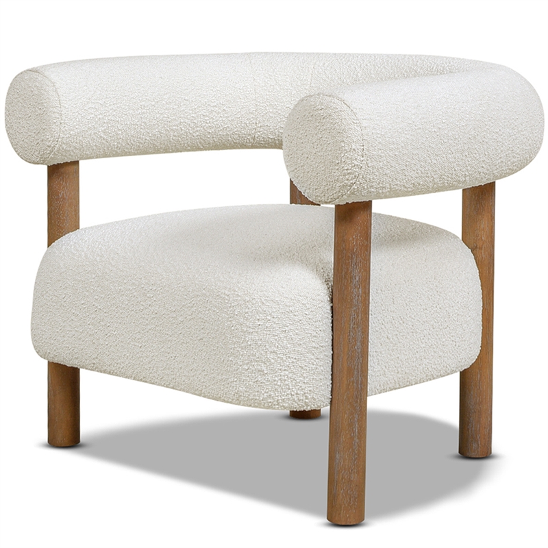 Fuji Mid Century Modern Barrel Accent Arm Chair Ivory White Boucle