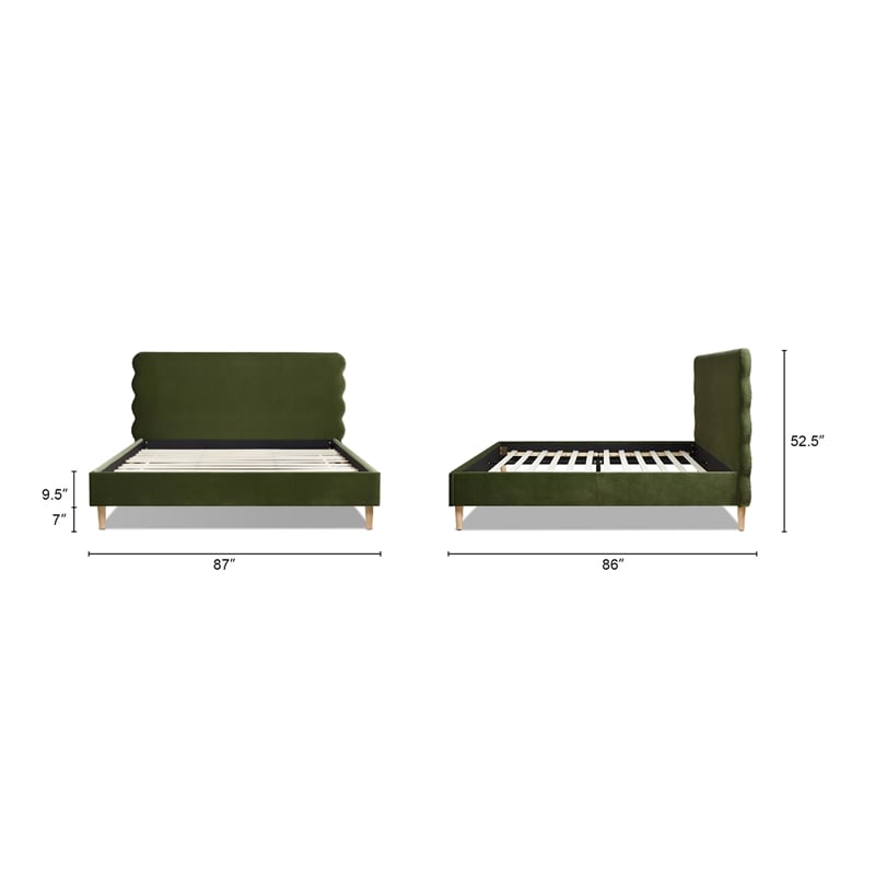 Stockholm Modern Wavy Headboard Platform Bed King Olive Green Performance Velvet