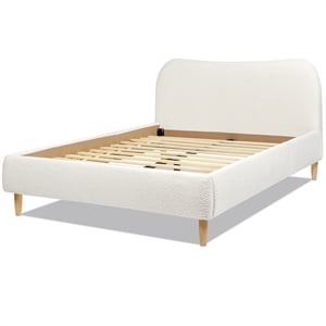 Roman Curved Headboard Upholstered Platform Bed Queen Ivory White Boucle