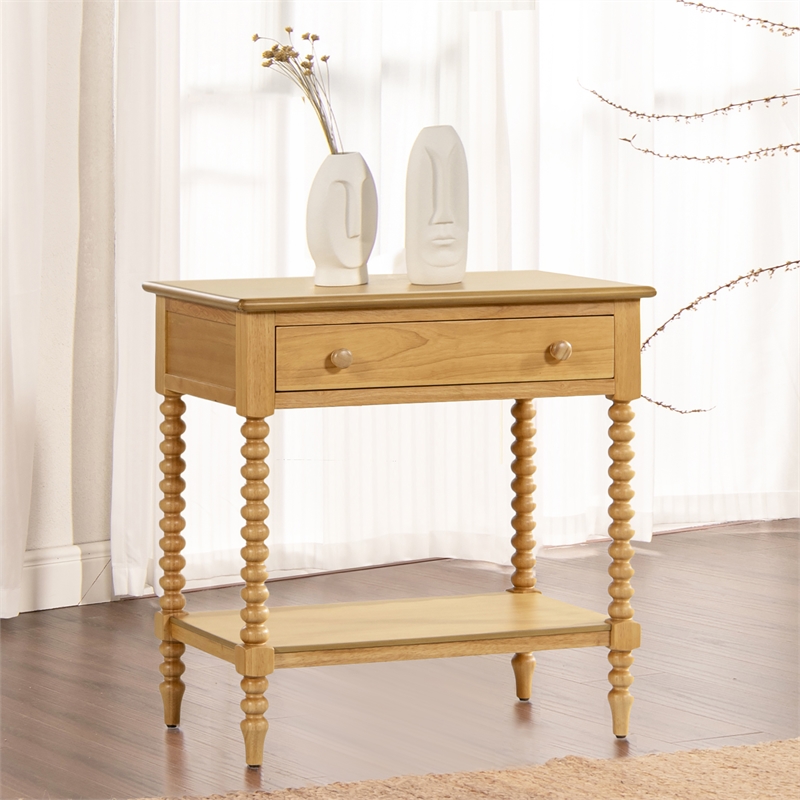 Easton 28 Modern Farmhouse Turned 1-Drawer Side Table with Shelf Natural Brown