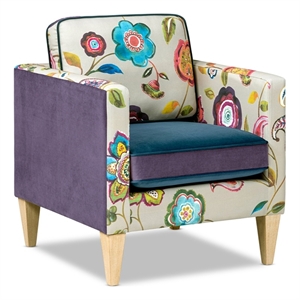 Mamba 28&quot Patchwork Accent Chair Teal-Blue Purple Velvet & Multicolored Floral