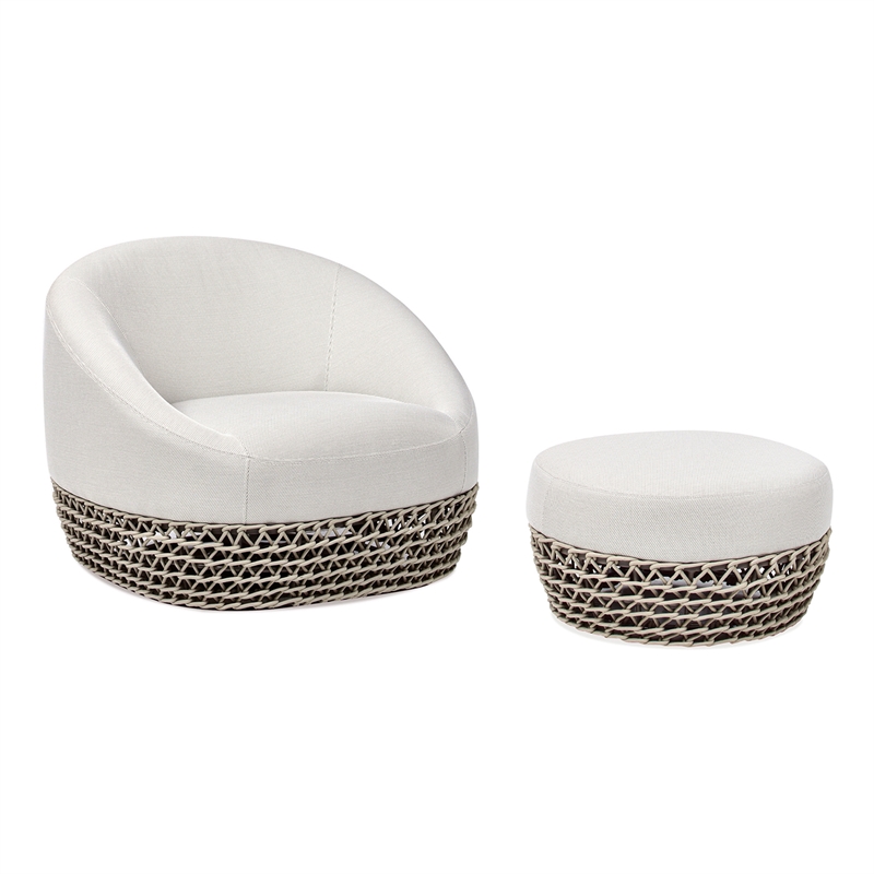 Willow 2pc Upholstered Woven Patio Armchair Set with Ottoman Wheat Beige