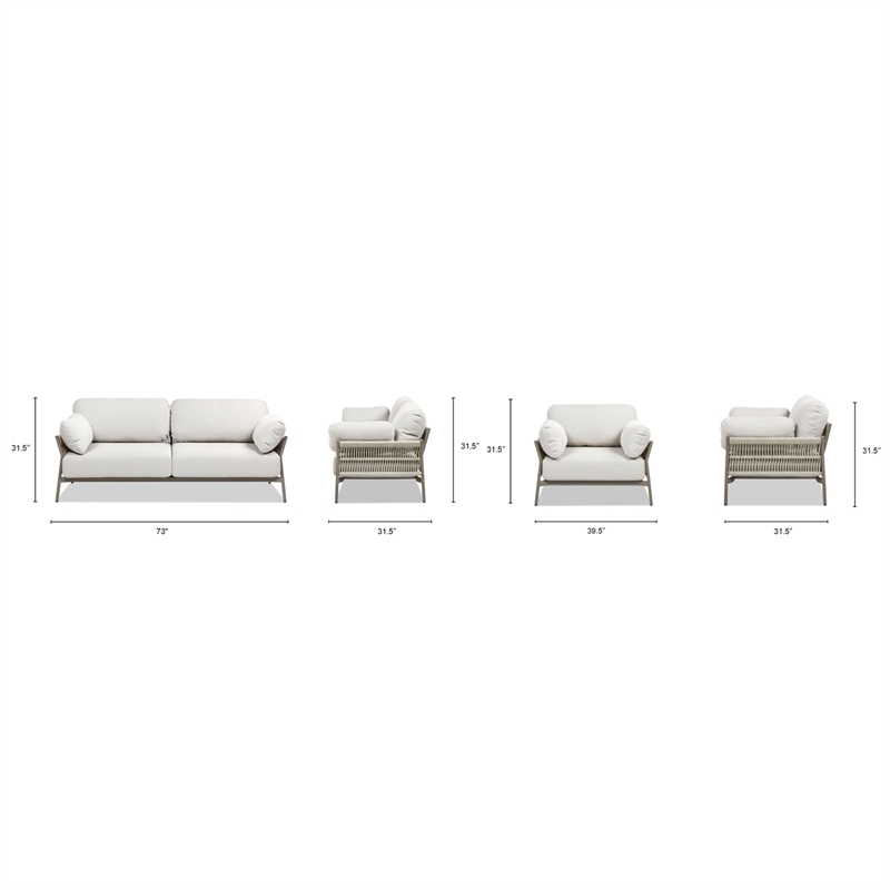 Jasper 3pc Upholstered Patio Deep Seating Conversation Set Wheat Beige