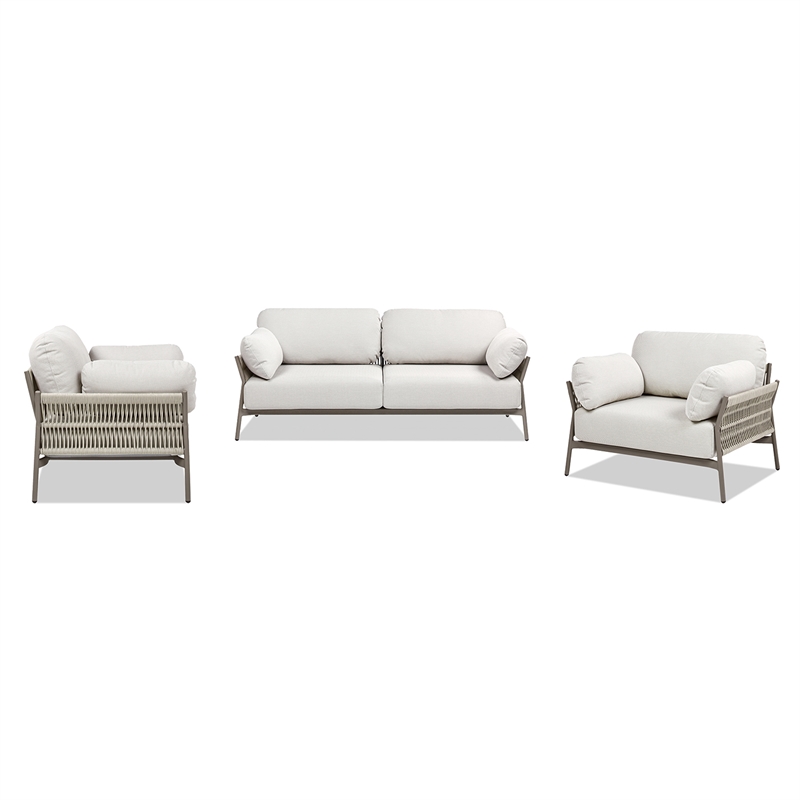 Jasper 3pc Upholstered Patio Deep Seating Conversation Set Wheat Beige