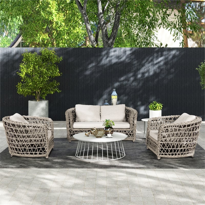 Everly 3pc Woven Frame Barrel Deep Seating Patio Conversation Set Oat Beige