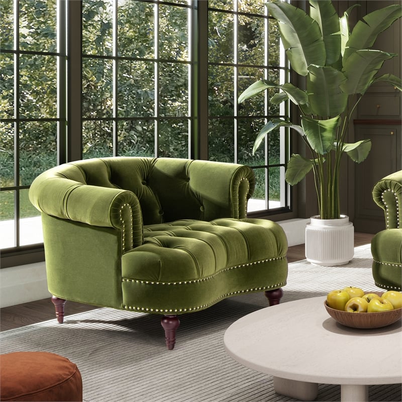 La Rosa Victorian Tufted Upholstered Accent Chair Olive Green
