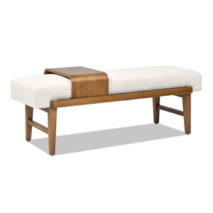 Billie 52&quot Modern Telephone Bench with Sliding Shelf Ivory White Boucle
