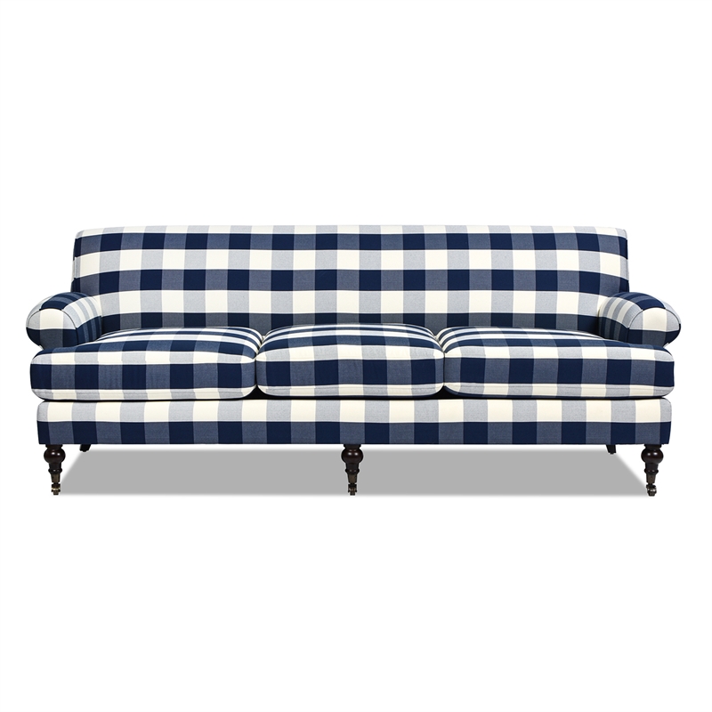 Alana Lawson Three-Cushion Tight Back Sofa Blue Lattice