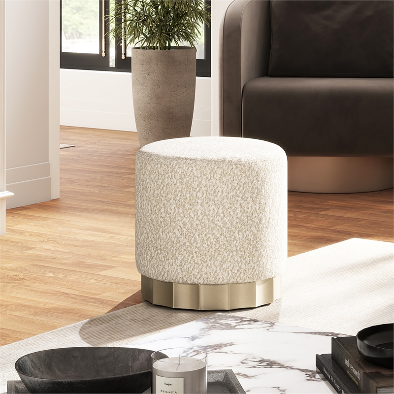 Hampton 18 inch  Round Upholstered Ottoman with Scalloped Base
