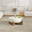 Bali 37 inch Round Upholstered White Cocktail Ottoman with Natural Wood Base