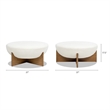 Bali 37 inch Round Upholstered White Cocktail Ottoman with Natural Wood Base
