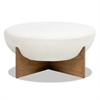 Bali 37 inch Round Upholstered White Cocktail Ottoman with Natural Wood Base