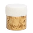 Nebula Round Burl Wood Ivory White Boucle Upholstered Ottoman