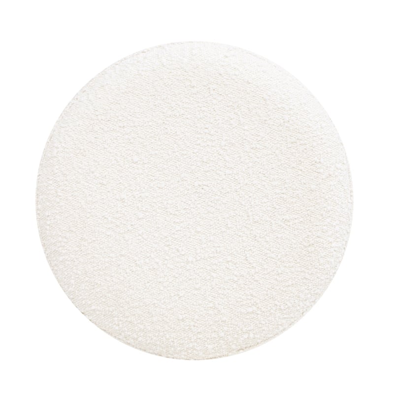 Nebula Round Burl Wood Ivory White Boucle Upholstered Ottoman