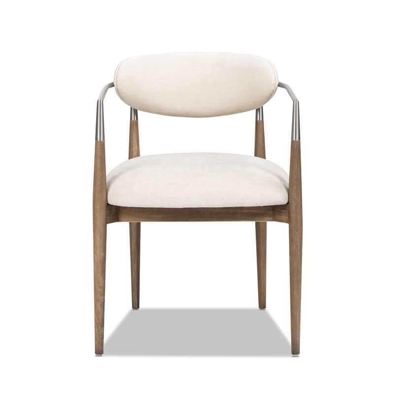 Artemis Mixed Material Upholstered Dining Arm Chair with White Chenille