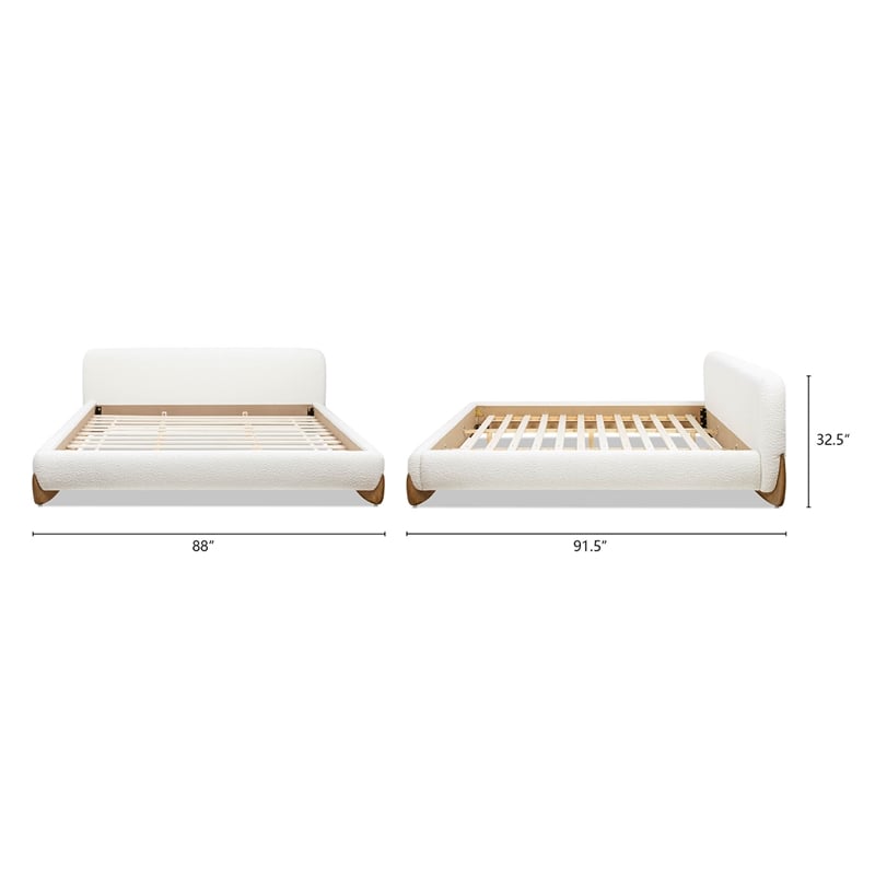 Alpine Puffy Modern Platform Bed King Ivory White Boucle