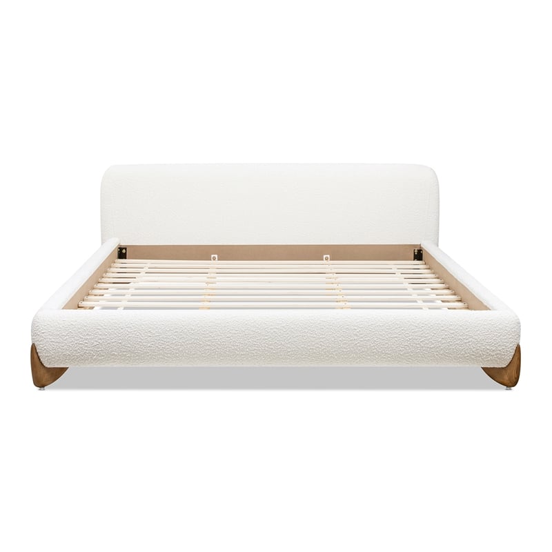 Alpine Puffy Modern Platform Bed King Ivory White Boucle