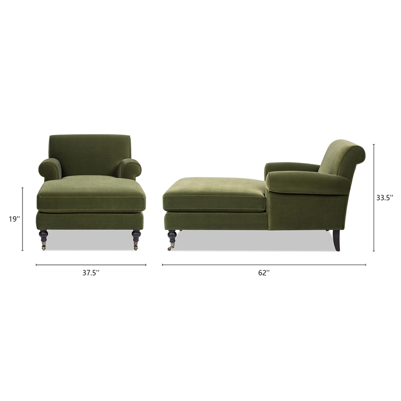 Alana Lawson Chaise Lounge Chair Olive Green Velvet