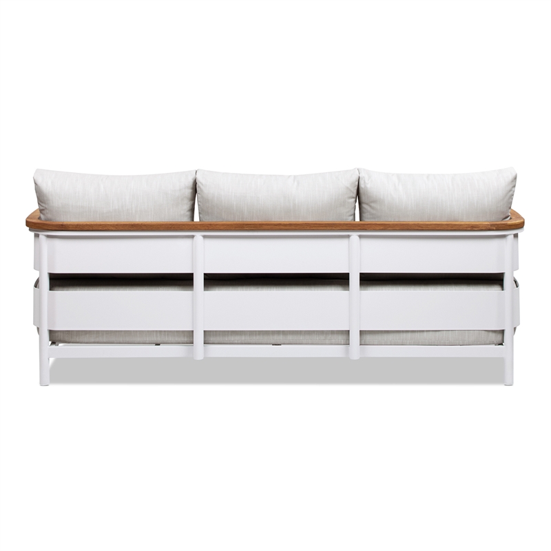 Rhodes 2pc Upholstered Teak & Aluminum Outdoor Sofa and Coffee Table Patio Set