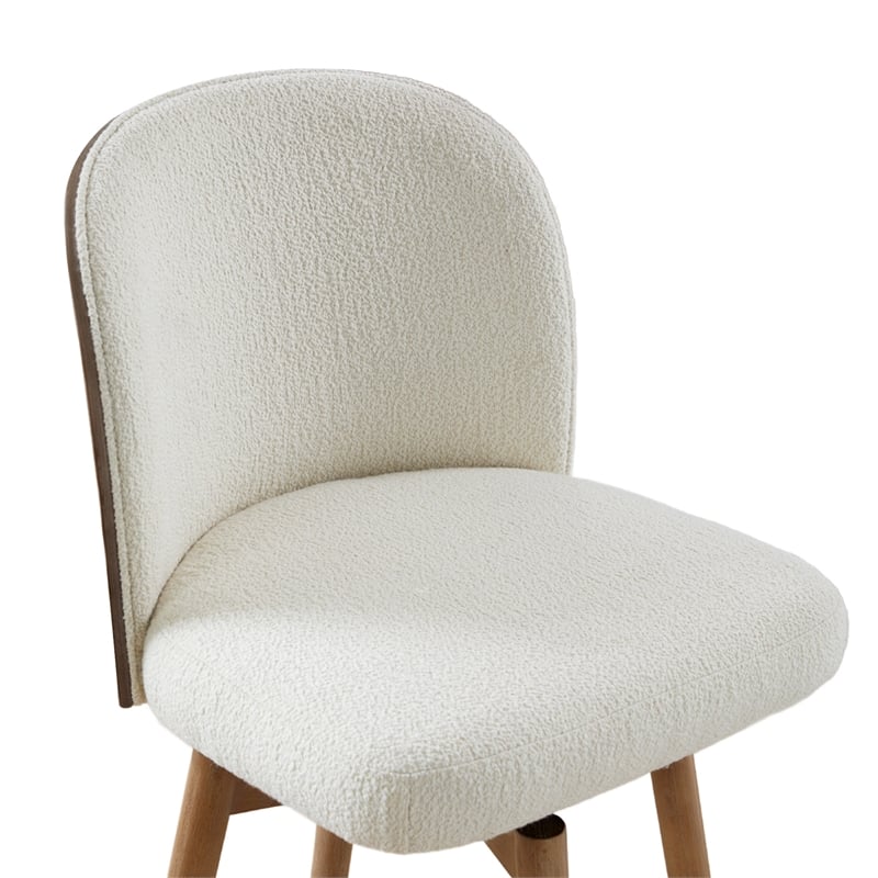 Tomlin Bentwood Upholstered Swivel Counter Stool Set of 2 Off White Boucle