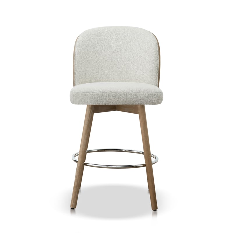 Tomlin Bentwood Upholstered Swivel Counter Stool Set of 2 Off White Boucle