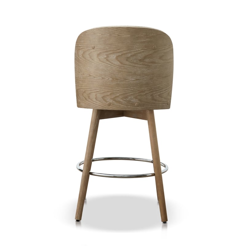 Tomlin Bentwood Upholstered Swivel Counter Stool Set of 2 Off White Boucle