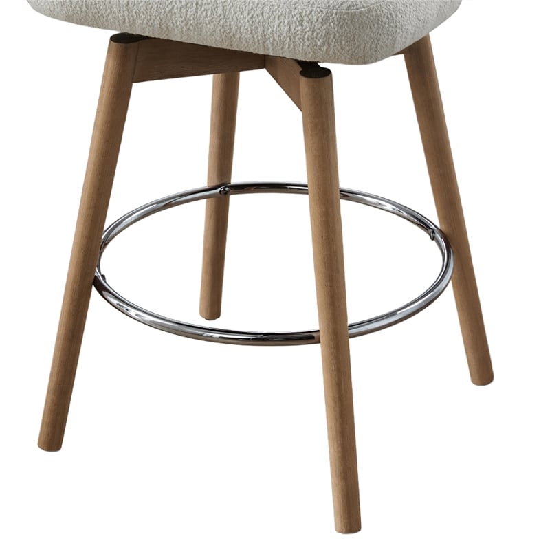 Tomlin Bentwood Upholstered Swivel Counter Stool Set of 2 Off White Boucle