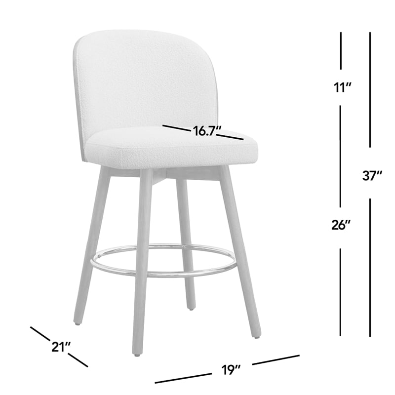 Tomlin Bentwood Upholstered Swivel Counter Stool Set of 2 Off White Boucle