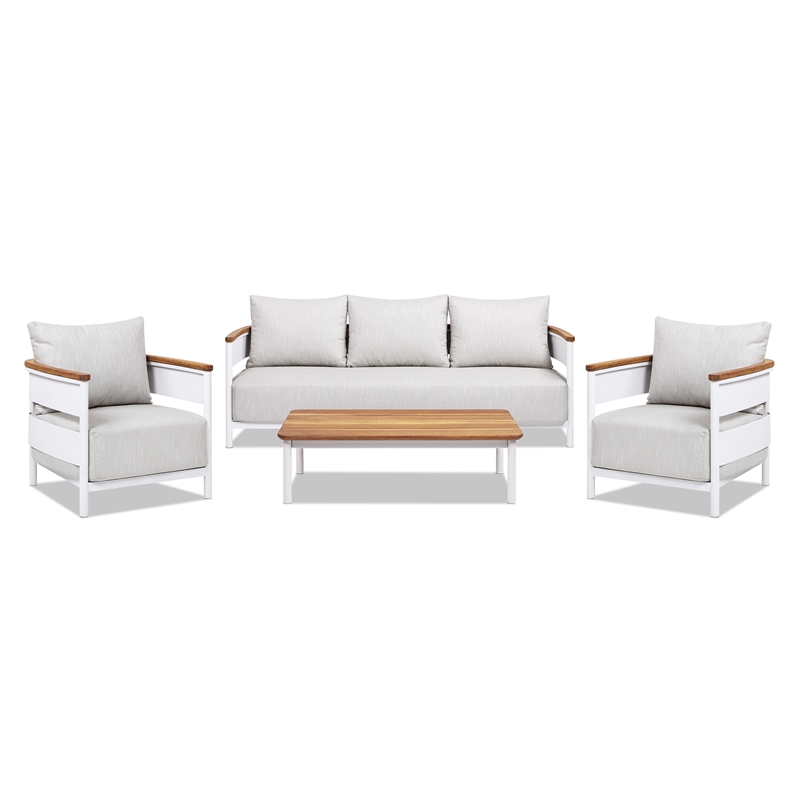 Rhodes 4pc Upholstered Teak & Aluminum Outdoor Patio Conversation Set Gray