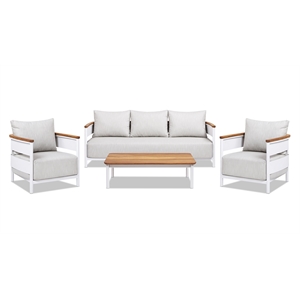 Rhodes 4pc Upholstered Teak & Aluminum Outdoor Patio Conversation Set Gray