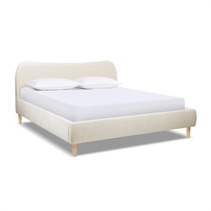 Roman Curved Headboard Upholstered Platform Bed King Light Beige Chenille