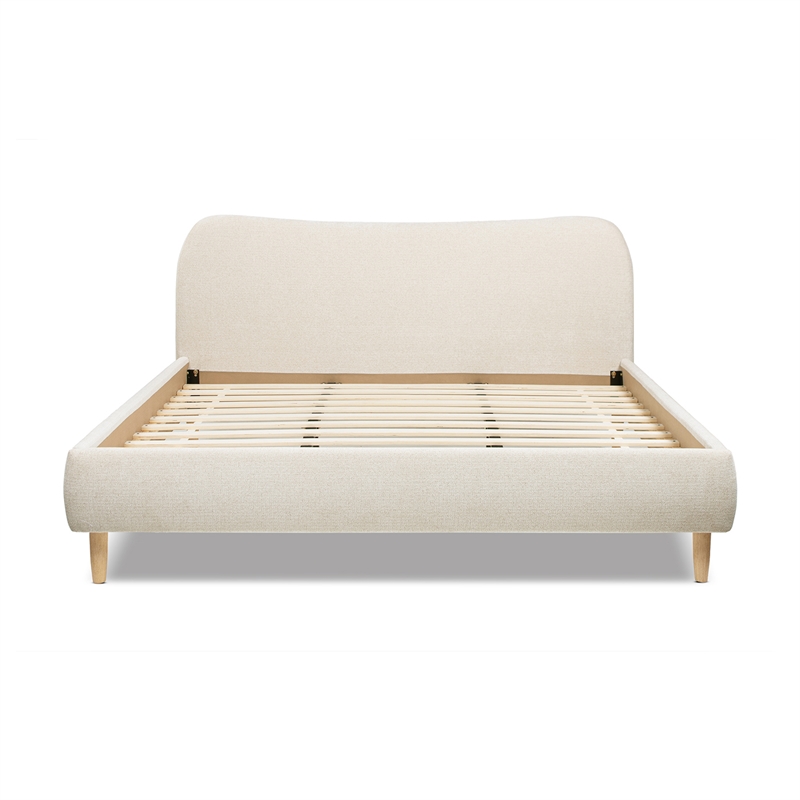 Roman Curved Headboard Upholstered Platform Bed King Light Beige Chenille